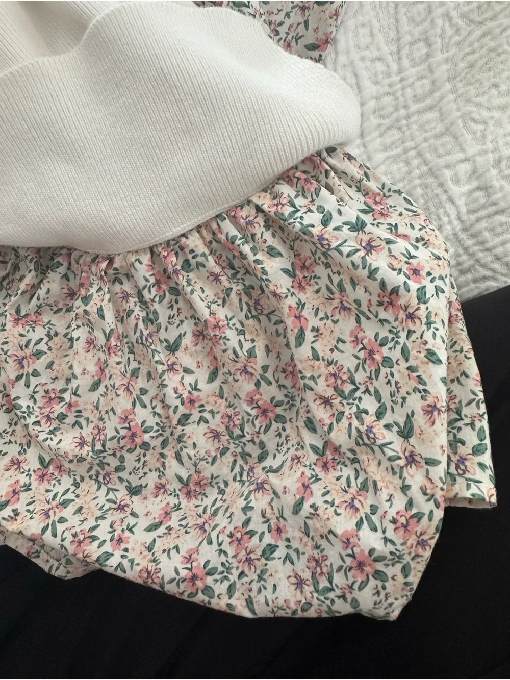 Anthropologie Floral Poplin Puff-Sleeve Peplum Top - White / Multi